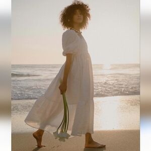 A Bronze Age Serenity Puff Sleeve Cottagecore Boho Tiered Babydoll Midi Dress XS